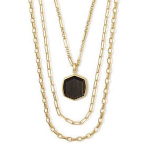 Kendra Scott Davis Vintage Gold Triple Strand Necklace in Golden Obsidian